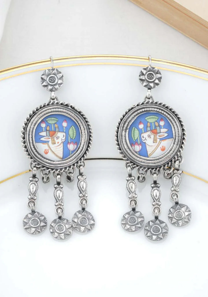 92.5 Silver Shrinathji Pichwai Earrings
