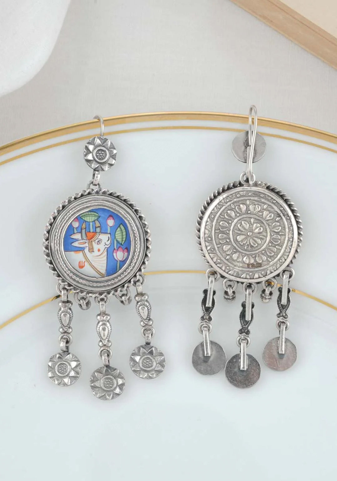 92.5 Silver Shrinathji Pichwai Earrings