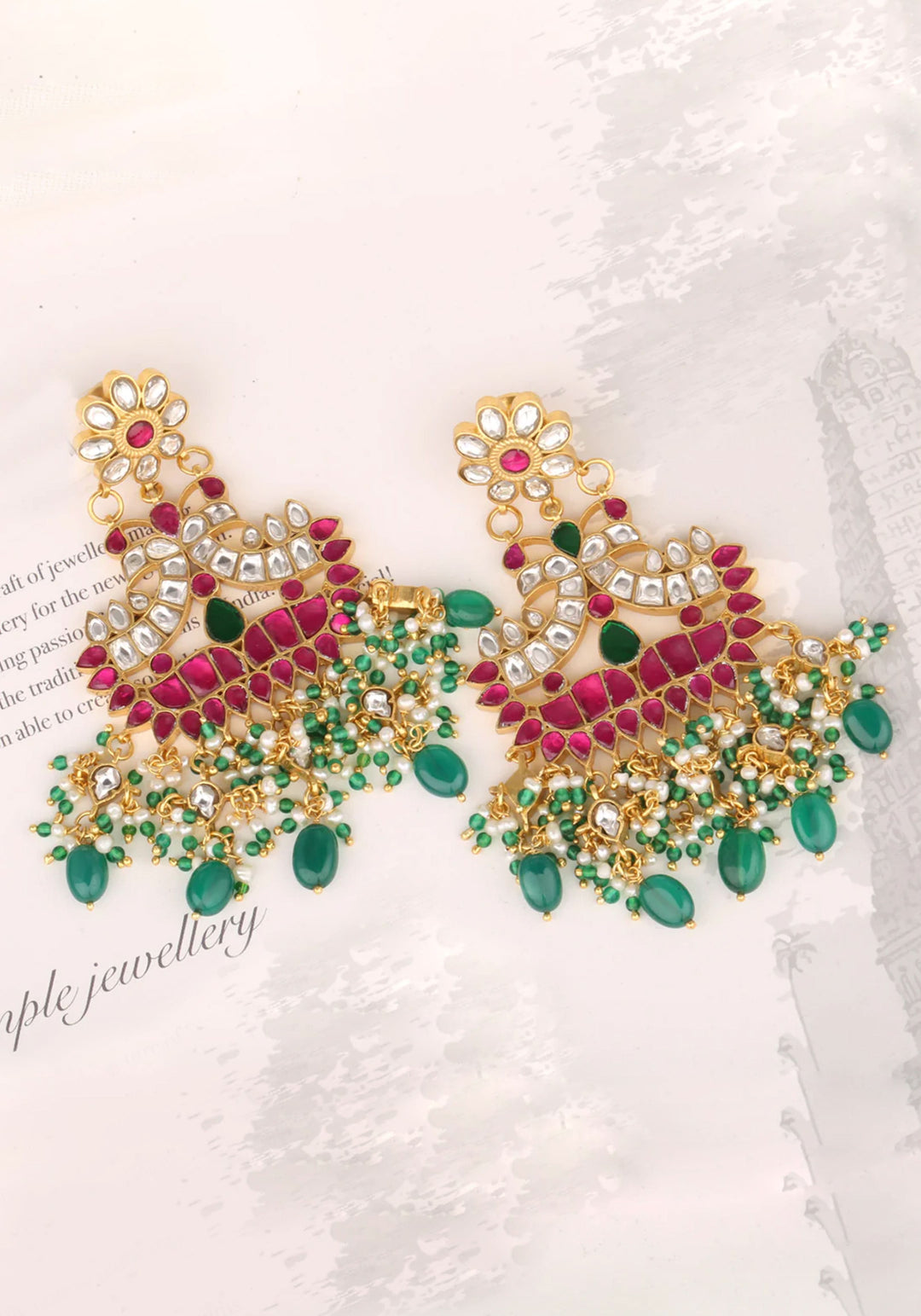 925 Silver 3.5” Long Jadau Jhoomar Earrings