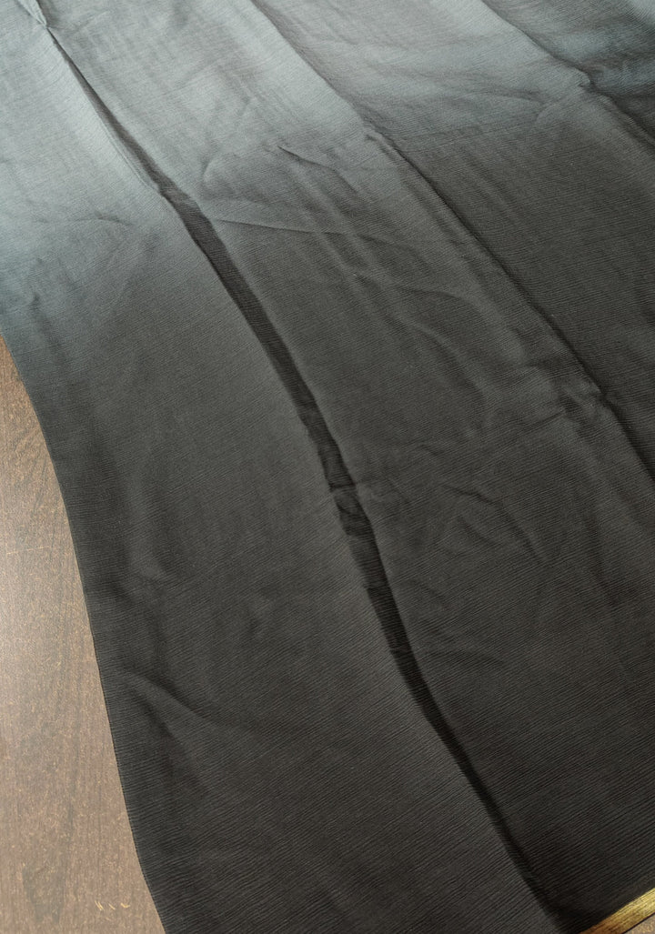 Bollywood style ombre pure chiffon Saree in Black and Grey, No Blouse Piece