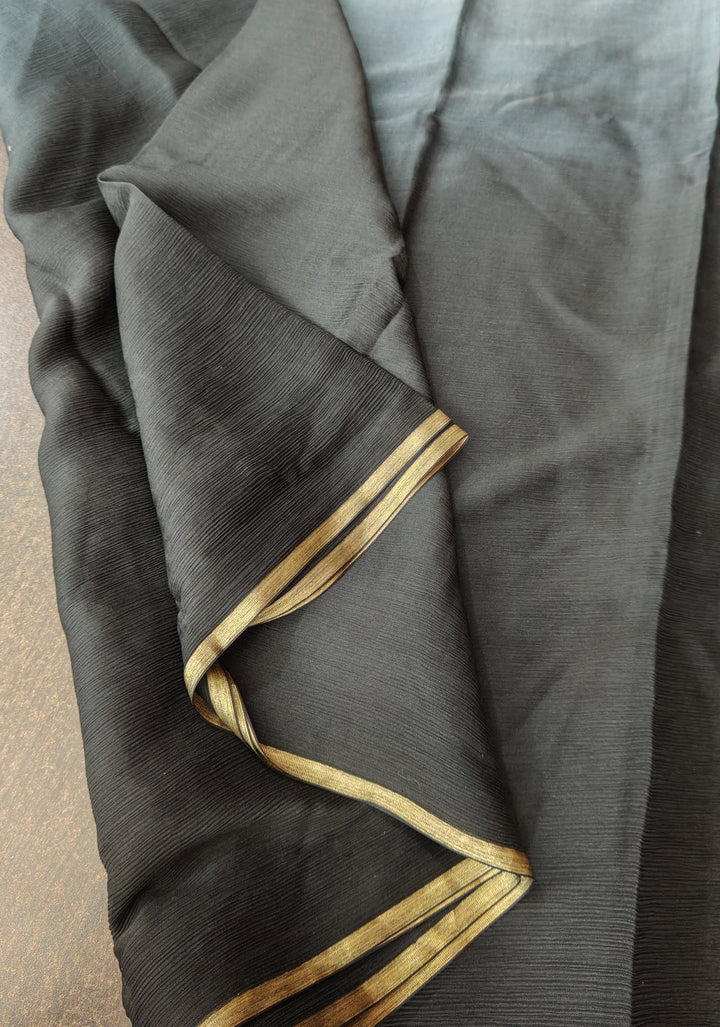 Bollywood style ombre pure chiffon Saree in Black and Grey, No Blouse Piece