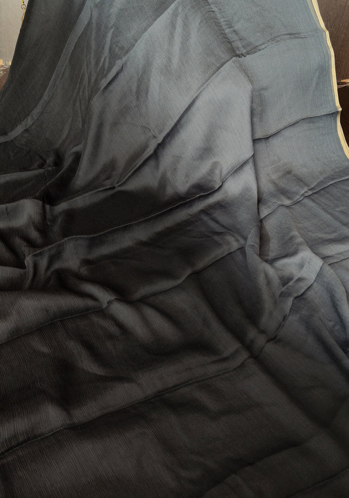 Bollywood style ombre pure chiffon Saree in Black and Grey, No Blouse Piece