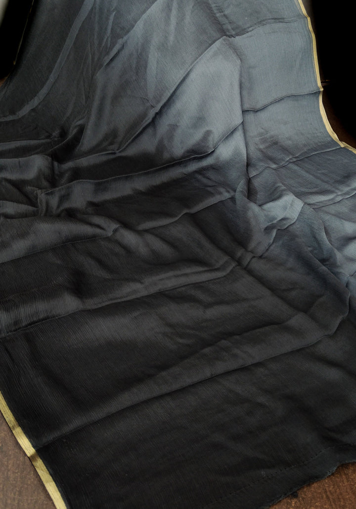 Bollywood style ombre pure chiffon Saree in Black and Grey, No Blouse Piece