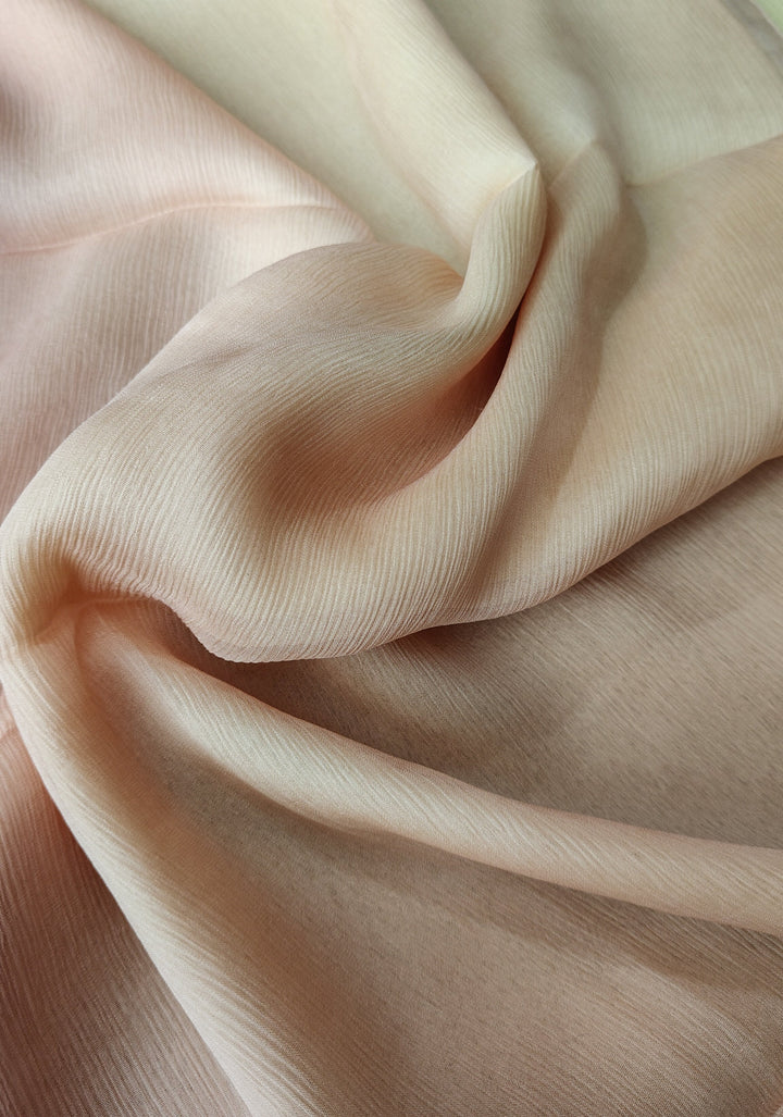 Bollywood style ombre pure chiffon Saree in Butter Yellow and Strawberry Pink, No Blouse Piece