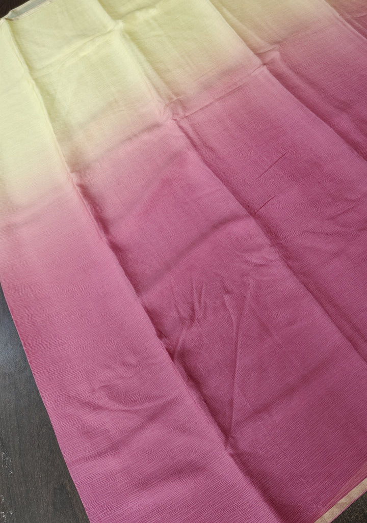 Bollywood style ombre pure chiffon Saree in Butter Yellow and Strawberry Pink, No Blouse Piece