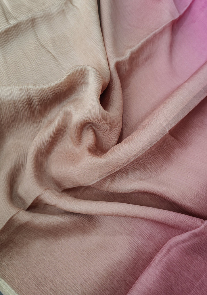 Bollywood style ombre pure chiffon Saree in Pink andSand, No Blouse Piece