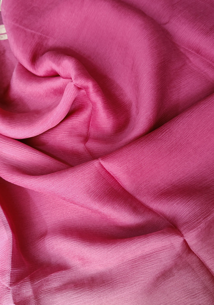 Bollywood style ombre pure chiffon Saree in Pink andSand, No Blouse Piece