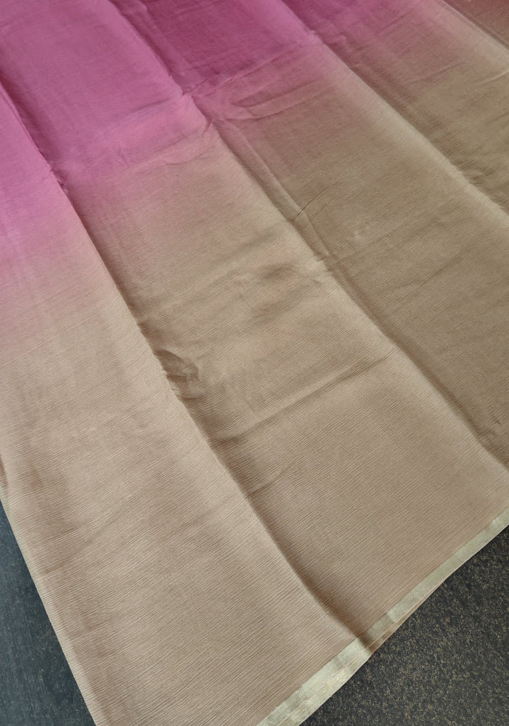 Bollywood style ombre pure chiffon Saree in Pink andSand, No Blouse Piece
