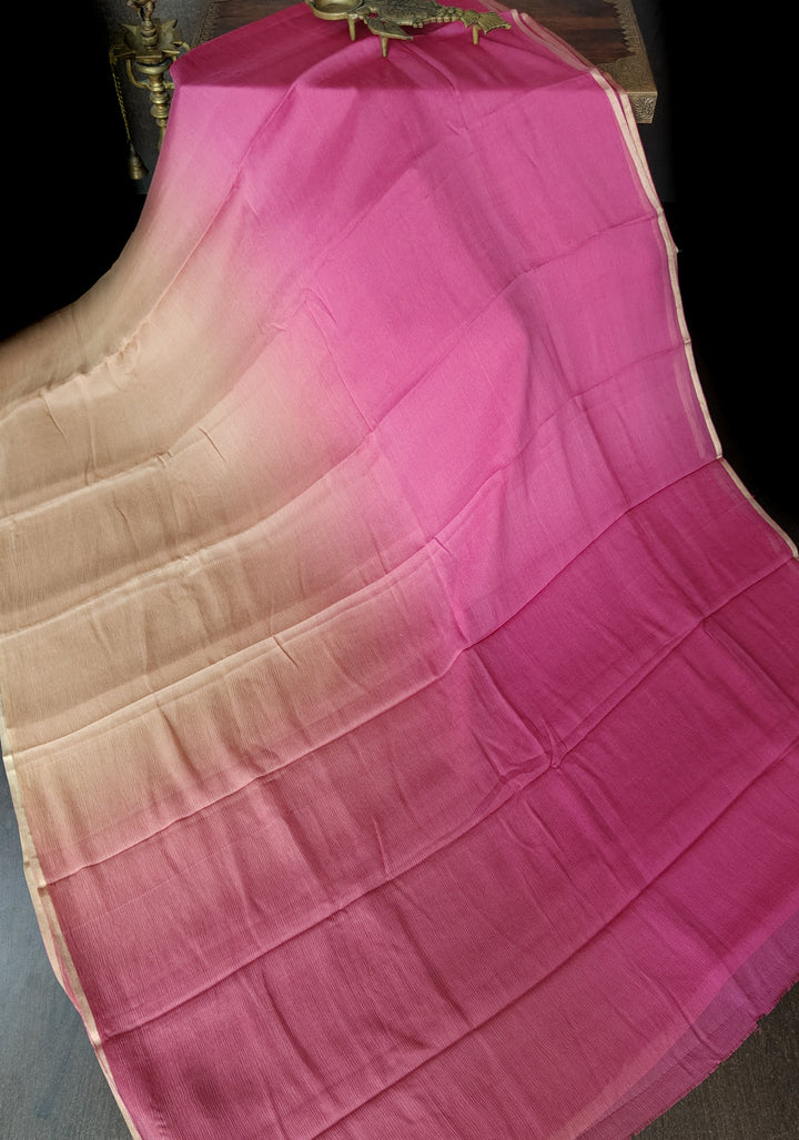 Bollywood style ombre pure chiffon Saree in Pink andSand, No Blouse Piece