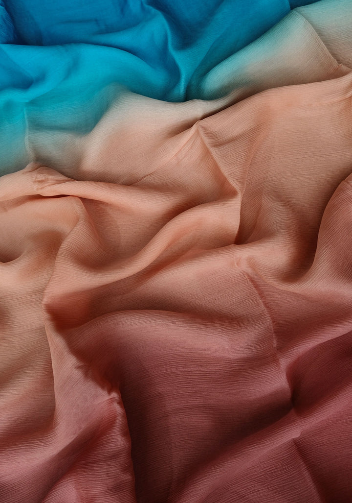 Multicolor Bollywood Style Ombre Pure Chiffon Saree, No Blouse Piece