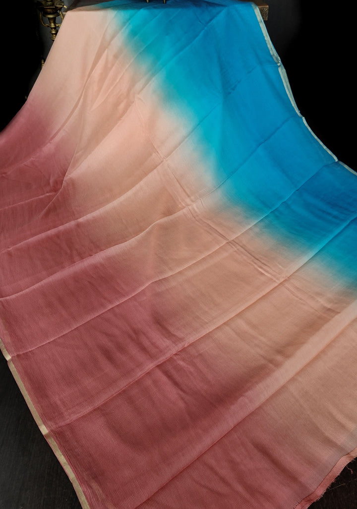 Multicolor Bollywood Style Ombre Pure Chiffon Saree, No Blouse Piece