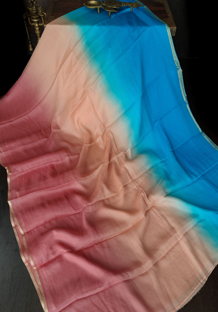 Multicolor Bollywood Style Ombre Pure Chiffon Saree, No Blouse Piece