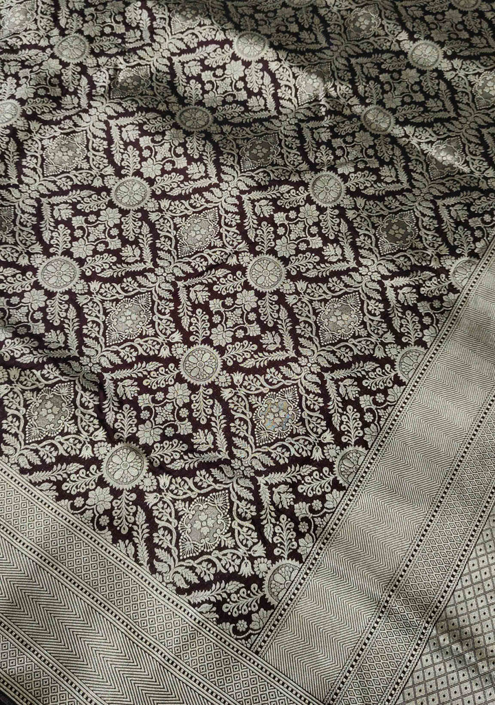 Black Banarasi Katan Silk Saree with Brocade Jaal and Zari Borders | SILK MARK CERTIFIED