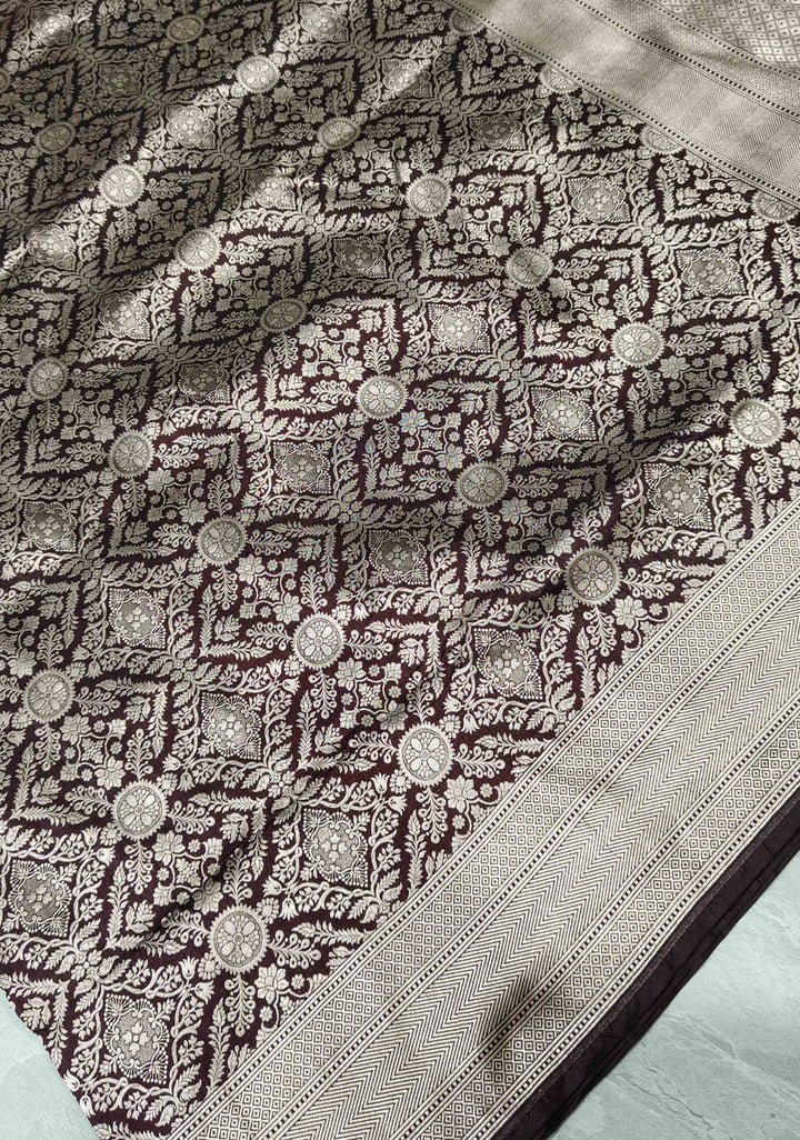 Black Banarasi Katan Silk Saree with Brocade Jaal and Zari Borders | SILK MARK CERTIFIED