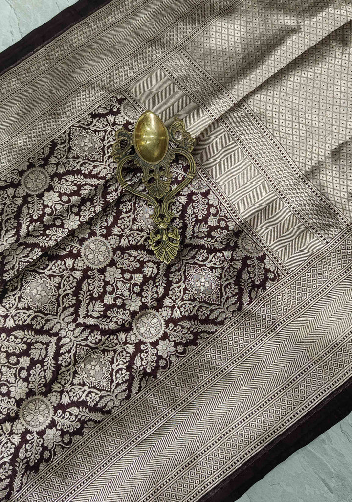 Black Banarasi Katan Silk Saree with Brocade Jaal and Zari Borders | SILK MARK CERTIFIED