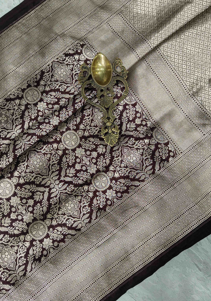 Black Banarasi Katan Silk Saree with Brocade Jaal and Zari Borders | SILK MARK CERTIFIED