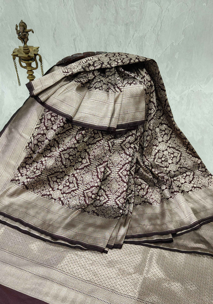 Black Banarasi Katan Silk Saree with Brocade Jaal and Zari Borders | SILK MARK CERTIFIED