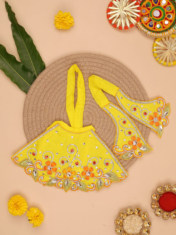 Yellow Pushp Mala Lehenga Patka