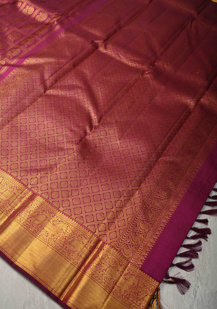 Magenta Pure Kanjivaram Silk Saree with Patola Brocade and Zari Border | SILK MARK CERTIFIED
