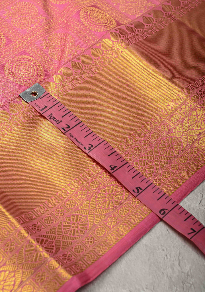 Rose Pink Pure Kanjivaram Silk Saree with Meenakari Patola Brocade and Zari Border | SILK MARK CERTIFIED