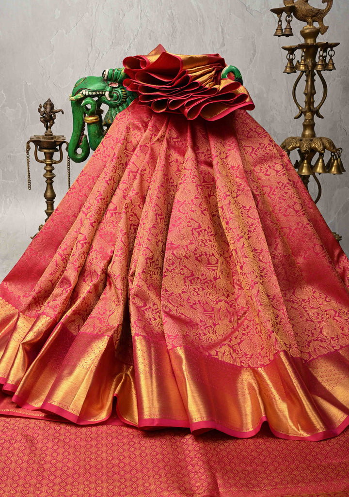 Pink Dual Tone Kanjivaram Pure Silk Saree with Vanasingaram Brocade and Zari Border | SILK MARK CERTIFIED