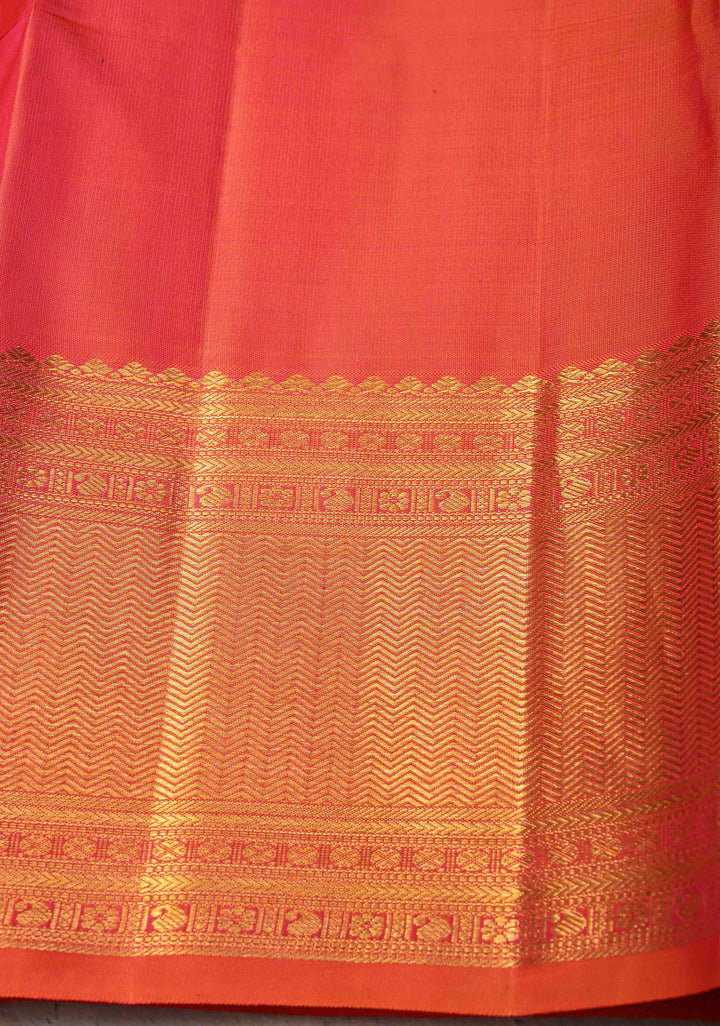 Pink-Orange Pure Kanjivaram Silk Saree with Meenakari Patola Brocade and Zari Border | SILK MARK CERTIFIED