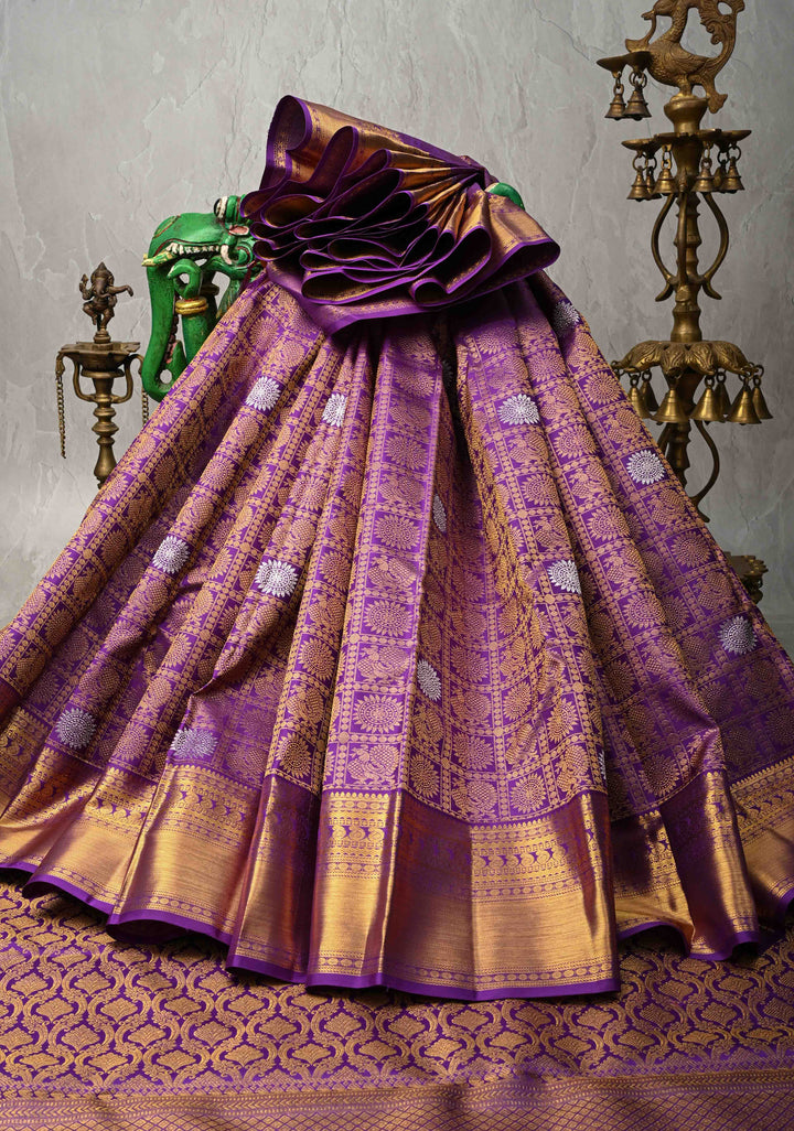 Purple Pure Kanjivaram Silk Saree with Meenakari Patola Brocade and Zari Border | SILK MARK CERTIFIED
