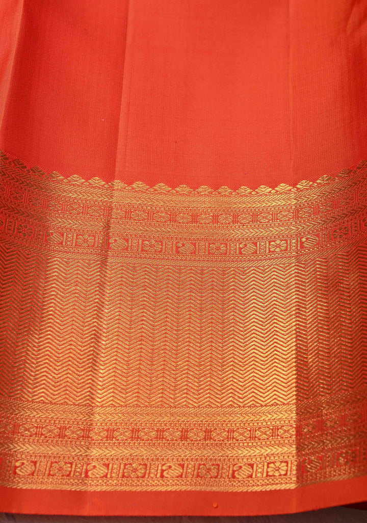Orange Kanjivaram Pure Silk Saree with Meenakari Floral Brocade Jaal and Zari Border | SILK MARK CERTIFIED