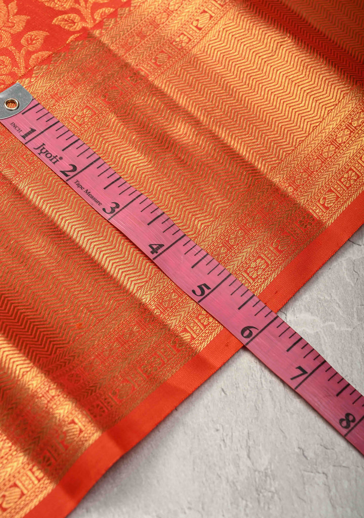 Orange Kanjivaram Pure Silk Saree with Meenakari Floral Brocade Jaal and Zari Border | SILK MARK CERTIFIED