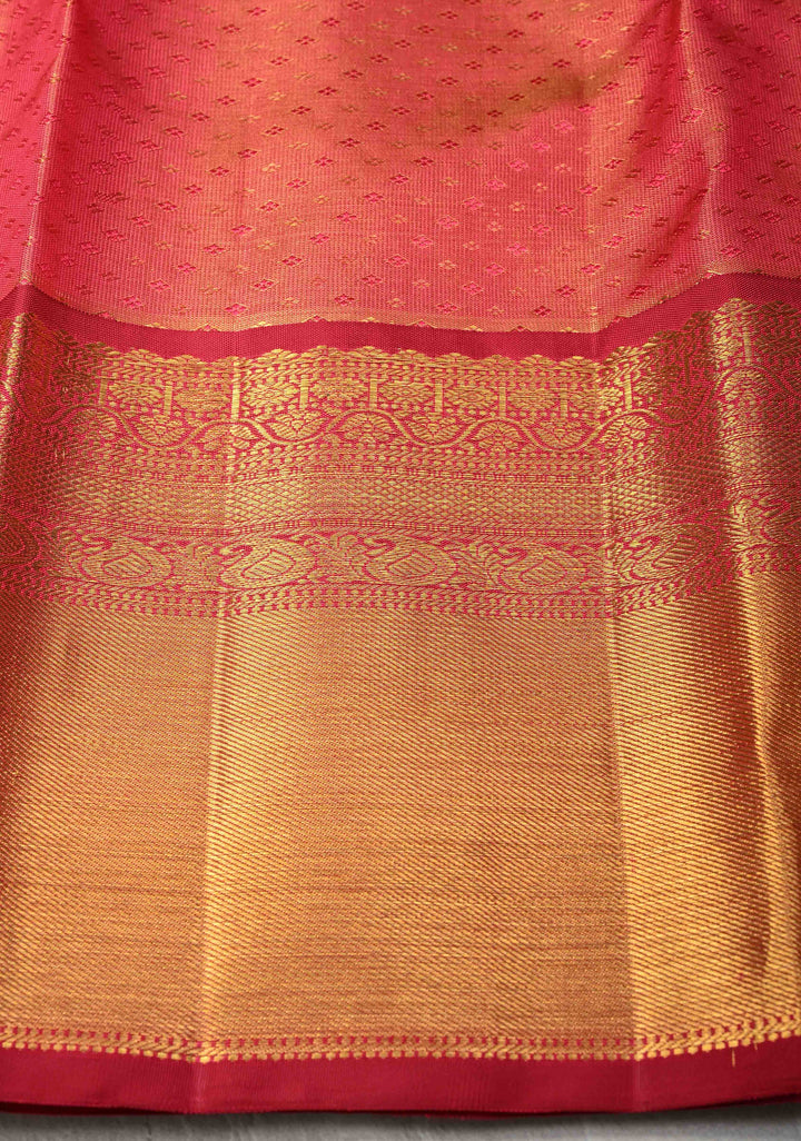 Korvai Tissue Brocade Parrot Green Tissue Brocade Kanjivaram Pure Silk Saree and Contrast Korvai Zari Border | SILK MARK CERTIFIED