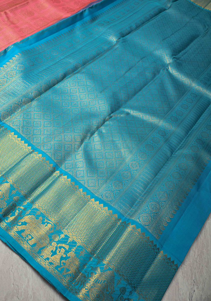 Pink Pure Kanjivaram Silk Saree with Patola Brocade and Korvai Zari Border | SILK MARK CERTIFIED