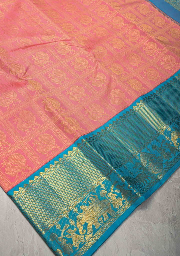 Pink Pure Kanjivaram Silk Saree with Patola Brocade and Korvai Zari Border | SILK MARK CERTIFIED