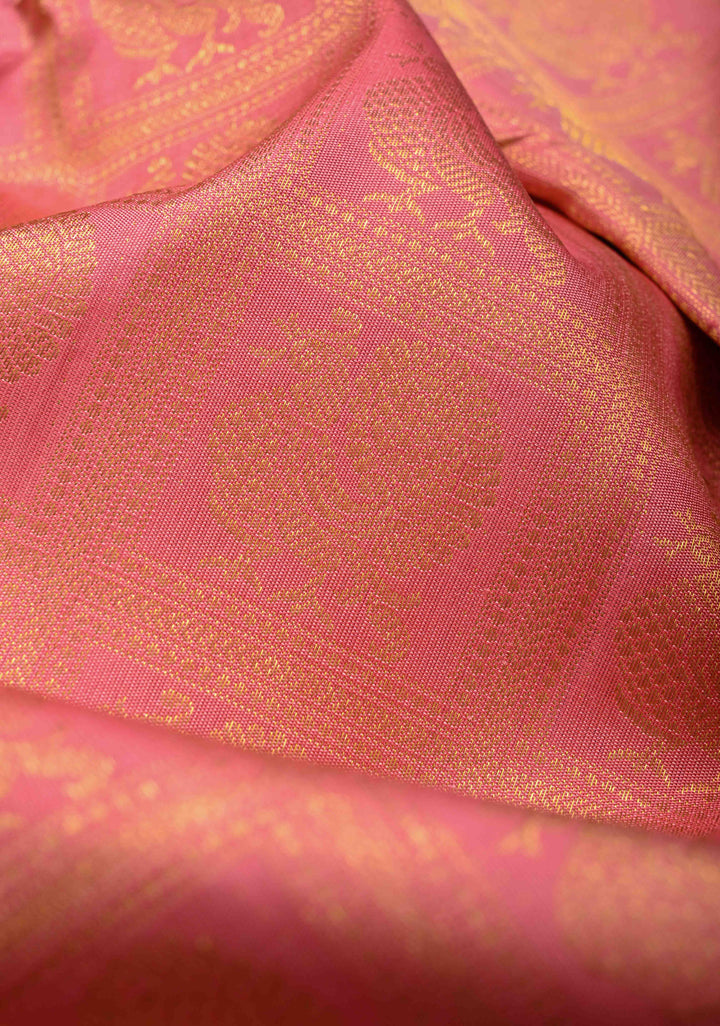Pink Pure Kanjivaram Silk Saree with Patola Brocade and Korvai Zari Border | SILK MARK CERTIFIED