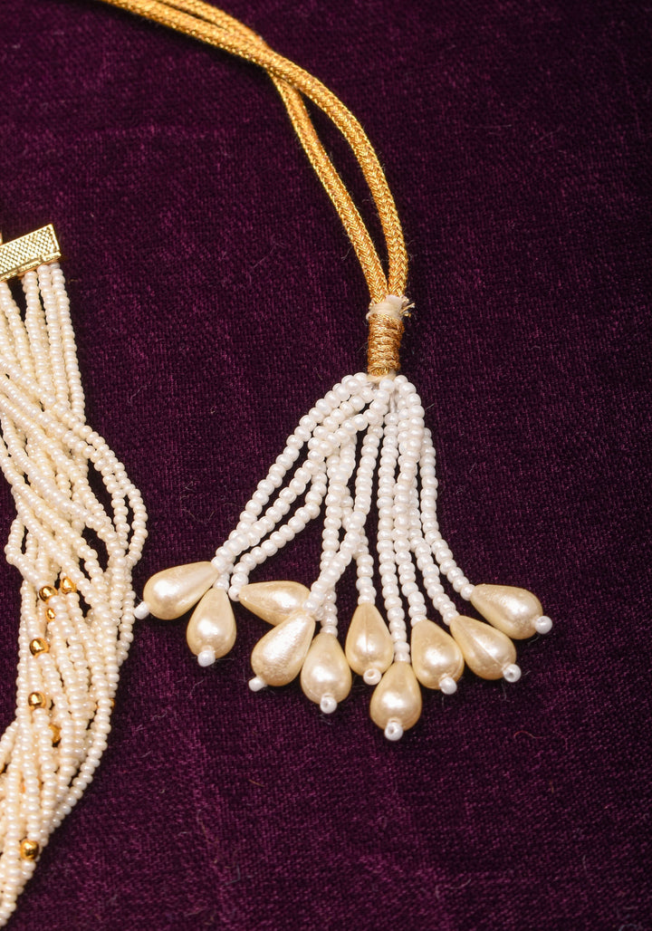 Ornate Jadau Pendant on Multistrand Necklace with Dangling Beads and Matching Earrings | Shobitam Jewelry