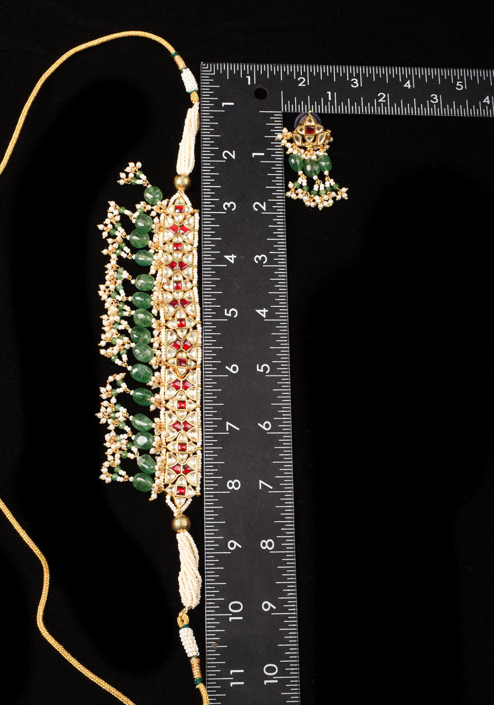 Exquisite 3 layer Jadau Necklace Set with Macthing earrings