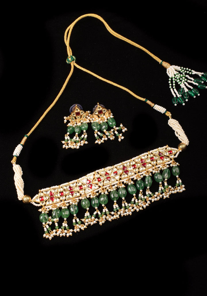 Exquisite 3 layer Jadau Necklace Set with Macthing earrings