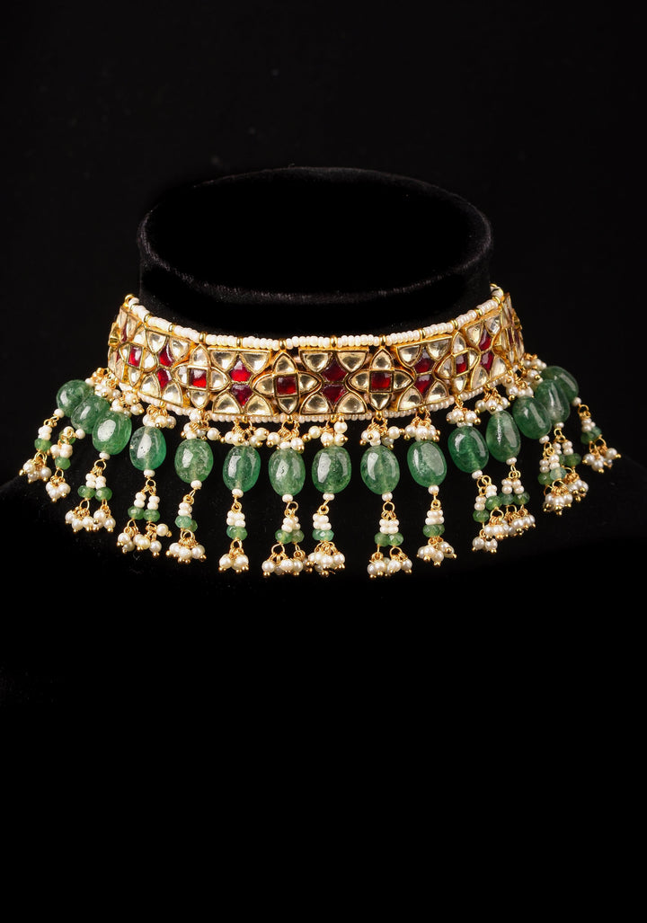 Exquisite 3 layer Jadau Necklace Set with Macthing earrings