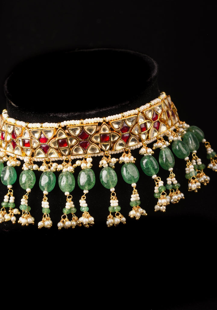 Exquisite 3 layer Jadau Necklace Set with Macthing earrings