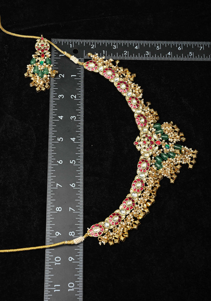 Ahmedabadi Jadau Kundan Necklace Set with Dangling beads