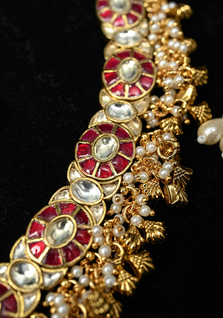 Ahmedabadi Jadau Kundan Necklace Set with Dangling beads
