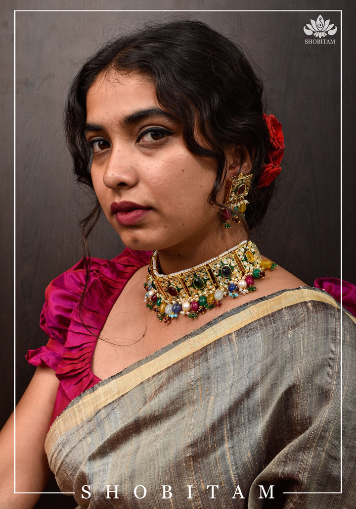 Statement Fusion necklace Set with Multicolor stones and encrusted stones | Shobitam Jewelry