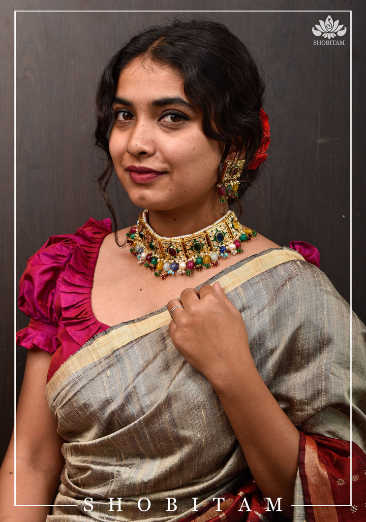 Statement Fusion necklace Set with Multicolor stones and encrusted stones | Shobitam Jewelry