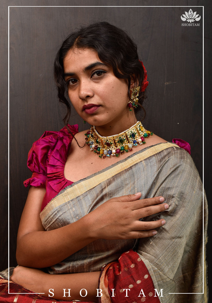 Statement Fusion necklace Set with Multicolor stones and encrusted stones | Shobitam Jewelry