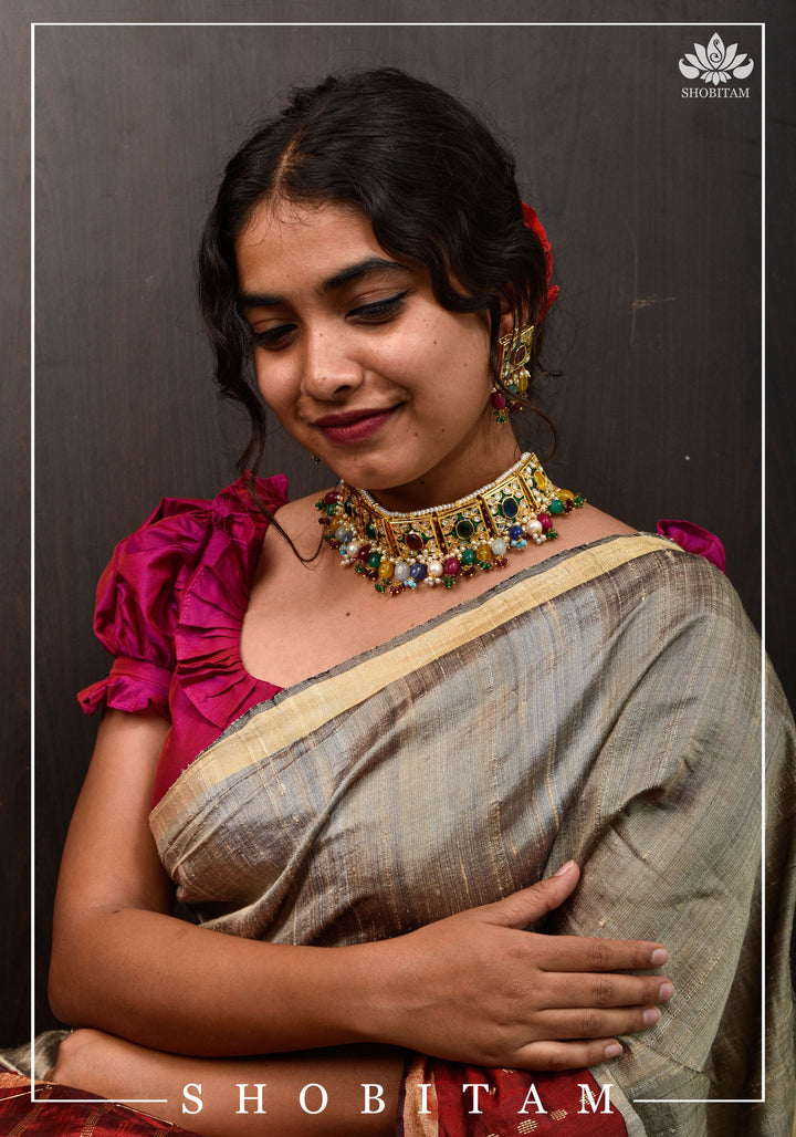 Statement Fusion necklace Set with Multicolor stones and encrusted stones | Shobitam Jewelry