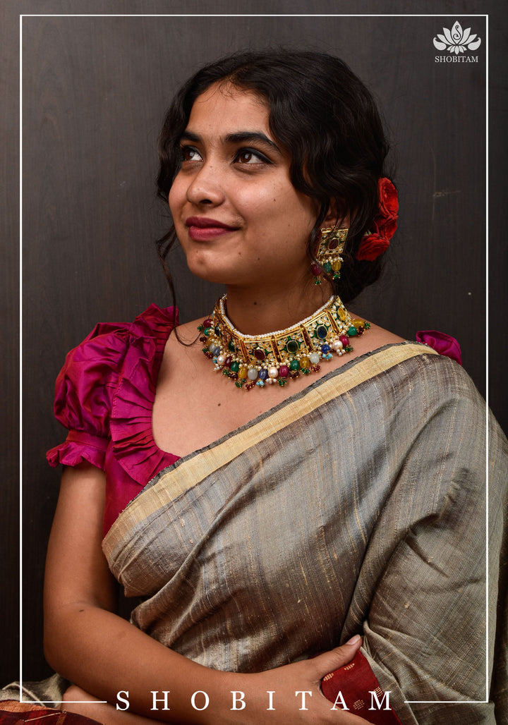 Statement Fusion necklace Set with Multicolor stones and encrusted stones | Shobitam Jewelry