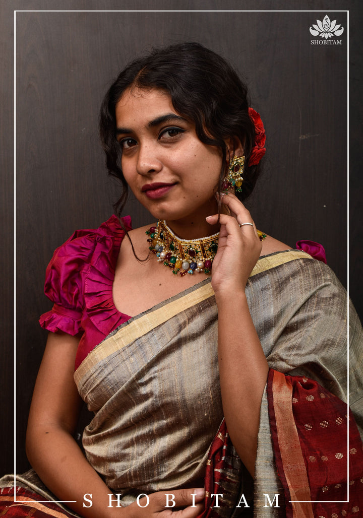 Statement Fusion necklace Set with Multicolor stones and encrusted stones | Shobitam Jewelry