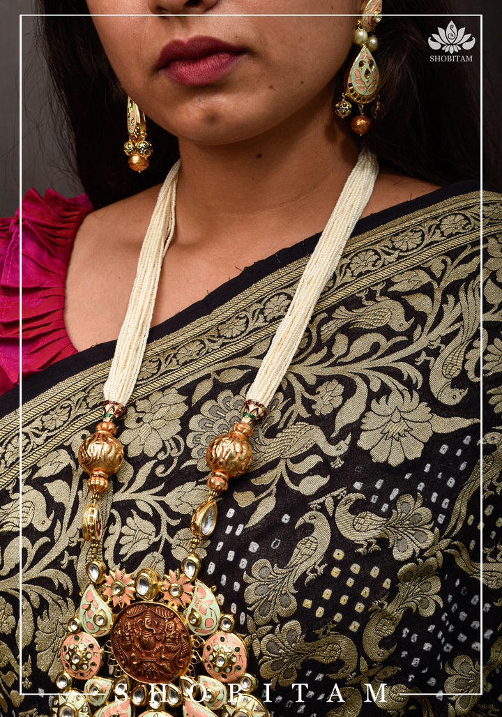 Magnificent Ganesha Brass Pendant Set with handpainted elements  I Shobitam Jewelry