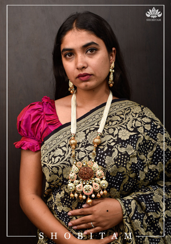 Magnificent Ganesha Brass Pendant Set with handpainted elements  I Shobitam Jewelry