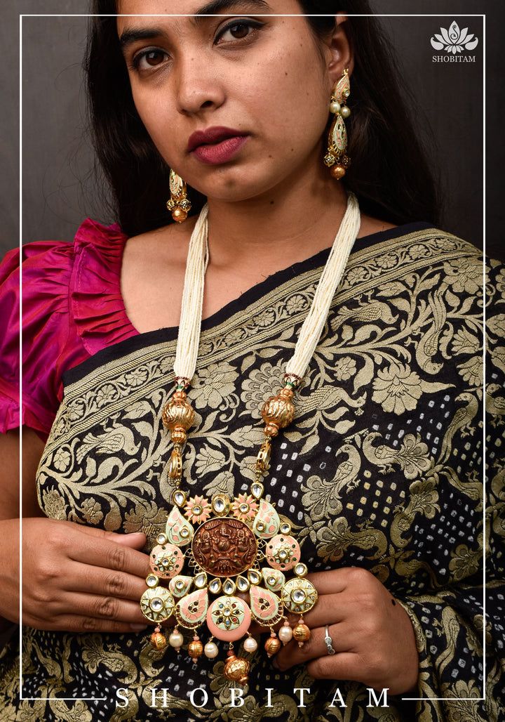 Magnificent Ganesha Brass Pendant Set with handpainted elements  I Shobitam Jewelry