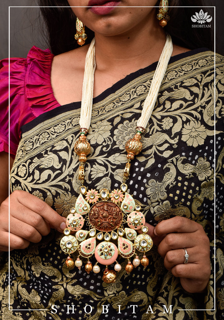 Magnificent Ganesha Brass Pendant Set with handpainted elements  I Shobitam Jewelry